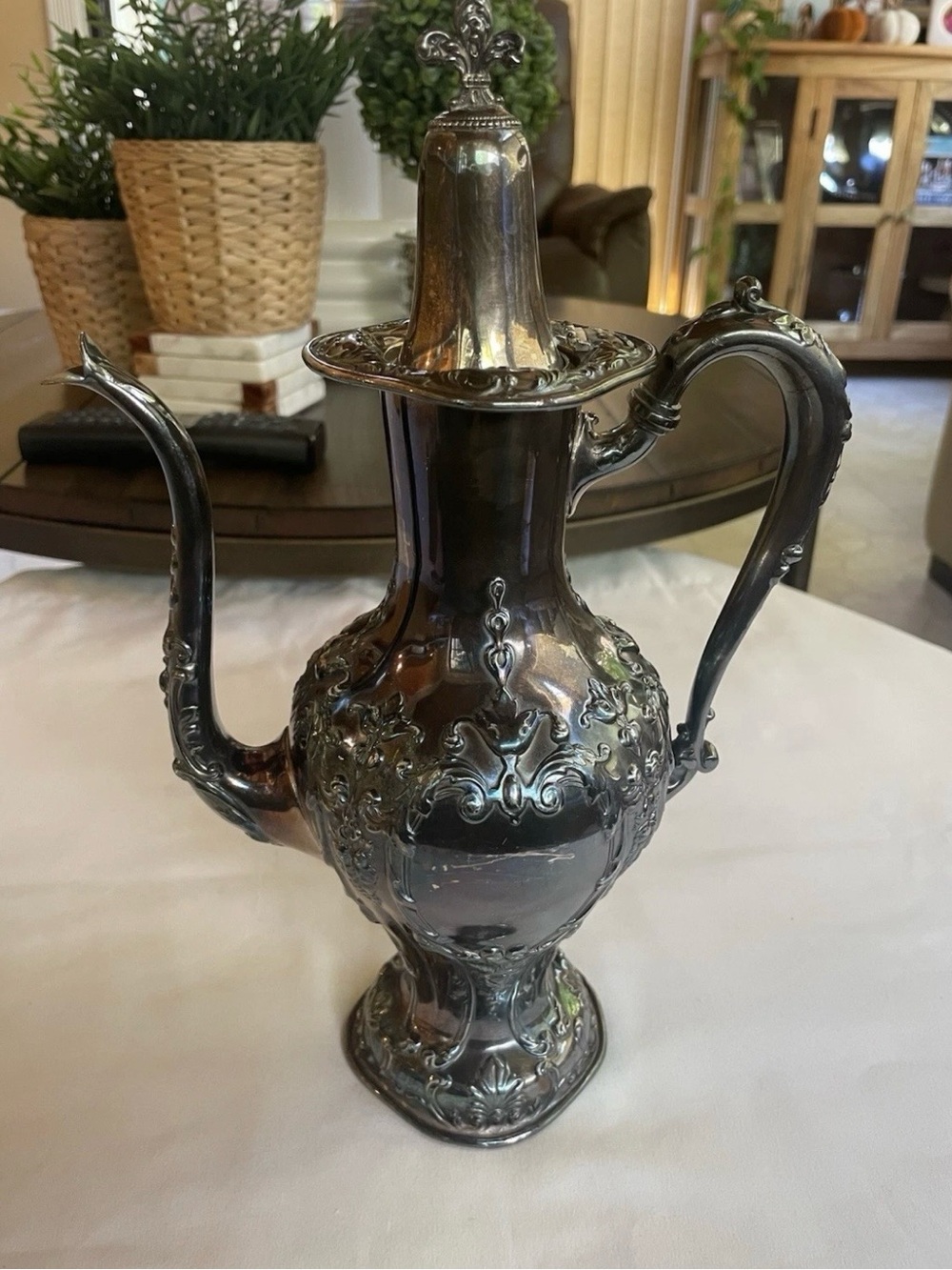 Ornate Silver Decorative Pitcher Vase - Classic Home Accent